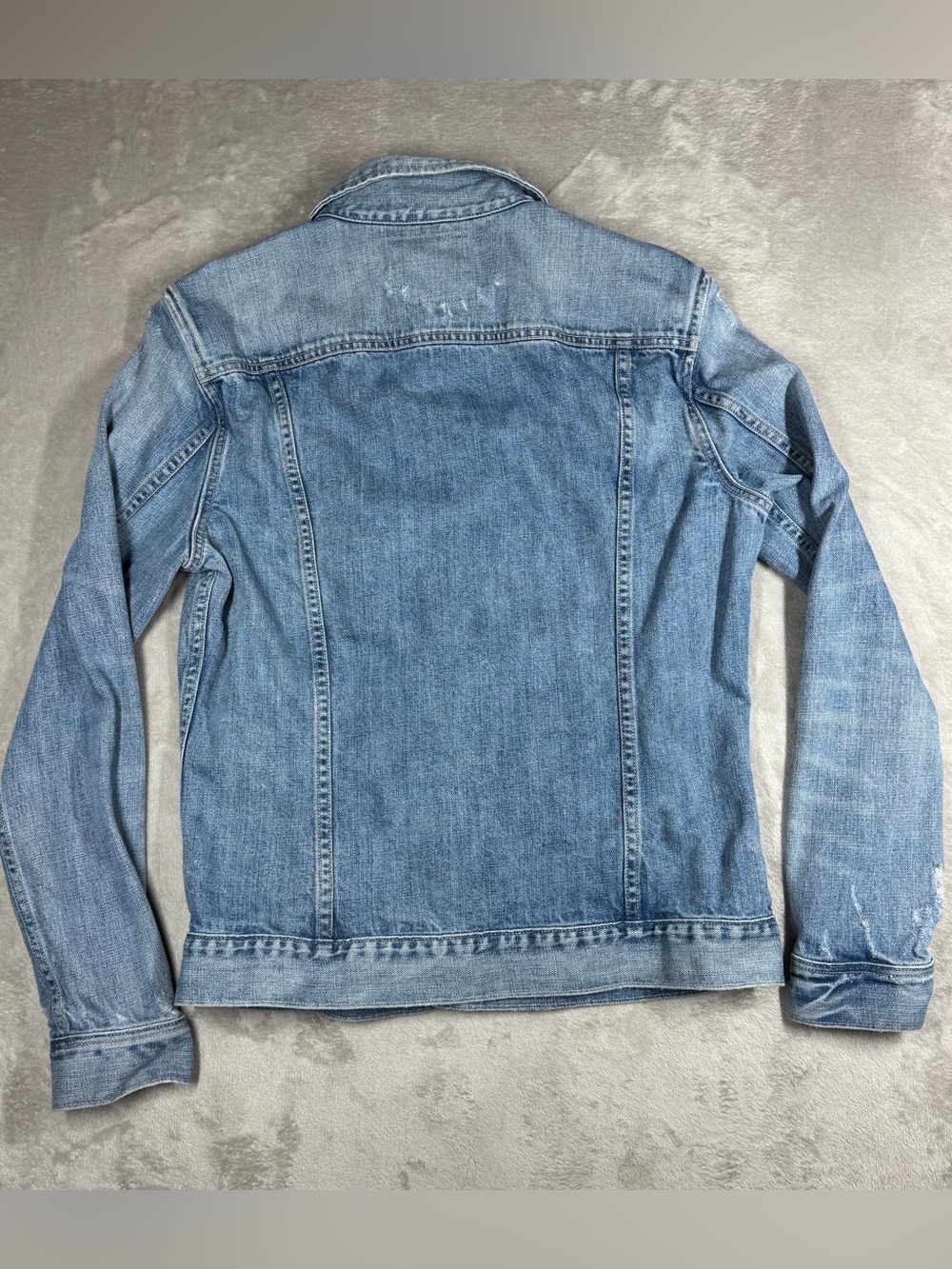 All Saints Men’s 100% Cotton Distressed Denim Blue Jean Button Jacket Size M - Picture 13 of 17
